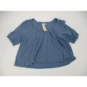 UpWest Womens Shirt Large Button Front Short Sleeves Blue Preppy Boho Casual New